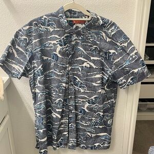 Tori Richard Navy and White Ocean Print Shirt